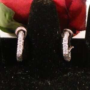 Petite Judith Ripka Sterling Silver Huggie Hoop Earrings with CZ Accents